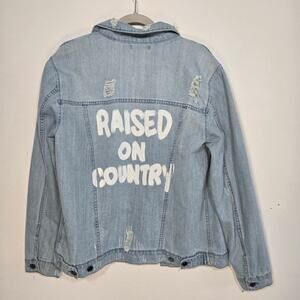 Chris Young Distressed Light Blue Denim Jacket  Size Large.